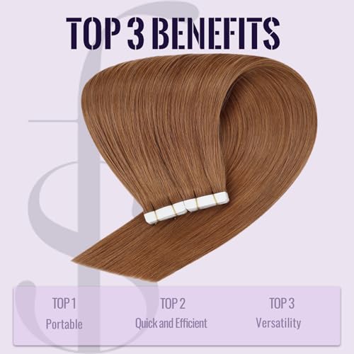 Fshine Tape in Hair Extensions Human Hair Copper Red Remy Human Hair Extensions Tapes Dark Auburn Brown, Seamless Adhesion - Image 4