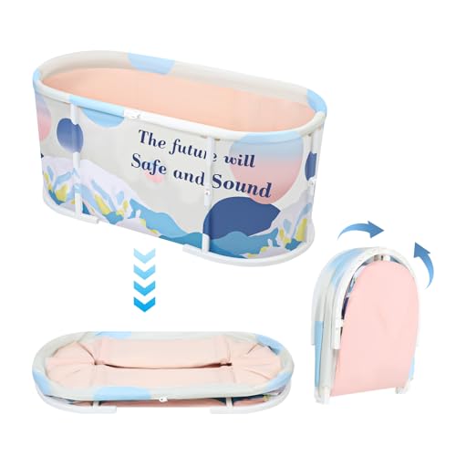 Grande baignoire pliable pour adultes, baignoire pliante portable, baignoires autoportante, spa familial, baignoires profonde, bain chaud, bain froid (Blanc)