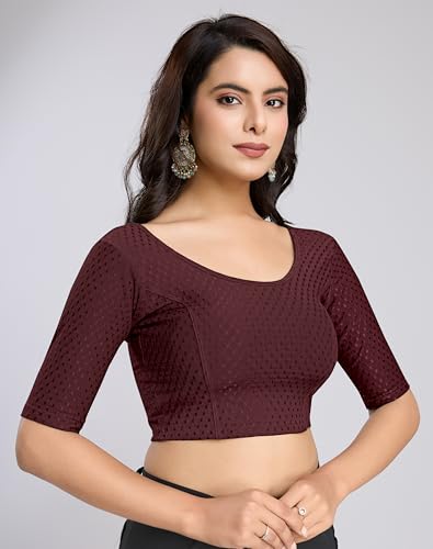 Saree Blouse manches au coude en pur coton Dobby stretch