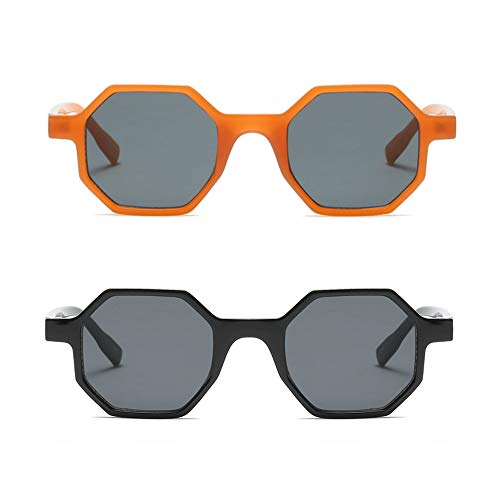 Freckles Mark Hexagonal Sunglasses For Men Women Vintage Retro Plastic Octagon Small Square Glasses (Black+Orange, 46) #TOP6