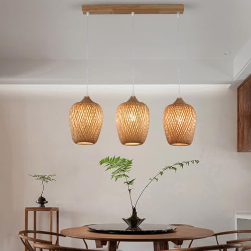 Lámpara de techo boho de ratán para comedor y lámpara colgante de madera 5