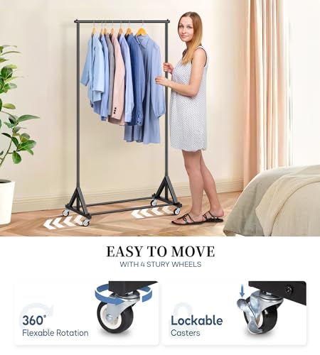 SLEEPING LAMB Heavy Duty Clothes Rack, Rolling Clothing Racks for Hanging Clothes Metal Garment Racking With Wheels, Clothes Hanger for Coats, Shirts, Sweaters Wardrobe Rack (Black) — view 3
