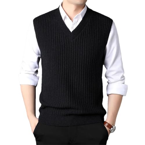 Men's Fashion V-Neck Knitted Pullover Street Style Striped Sleeveless Sweater Vest