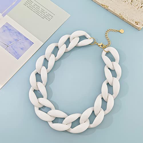 Firstmeet Chunky Acrylic Necklace Smooth Chain Link Cool Statement Choker Cuban Style Jewelry Gift for Women4