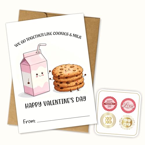 (5.3 x 8�C���`) �N�b�L�[�ƃ~���N�o�����^�C���J�[�h �J�b�v���p We Go Together Like Cookie and Milk Love Note �o�����^�C���f�[�̃{�[�C�t�����h�A�K�[���t�����h�A�v�A�Ȃւ̃L���[�g�Ń��}���`�b�N�ȃO���[
