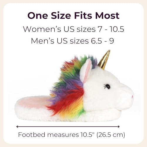 Fuzzy Unicorn Slippers for Women and Men - Rainbow Plush Animal Slippers for Adults3