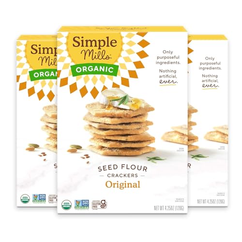 Simple Mills Organic Seed Crackers, Original - Gluten Free, Vegan, Healthy Snacks, Paleo Friendly, 4.25oz (Pack-3)