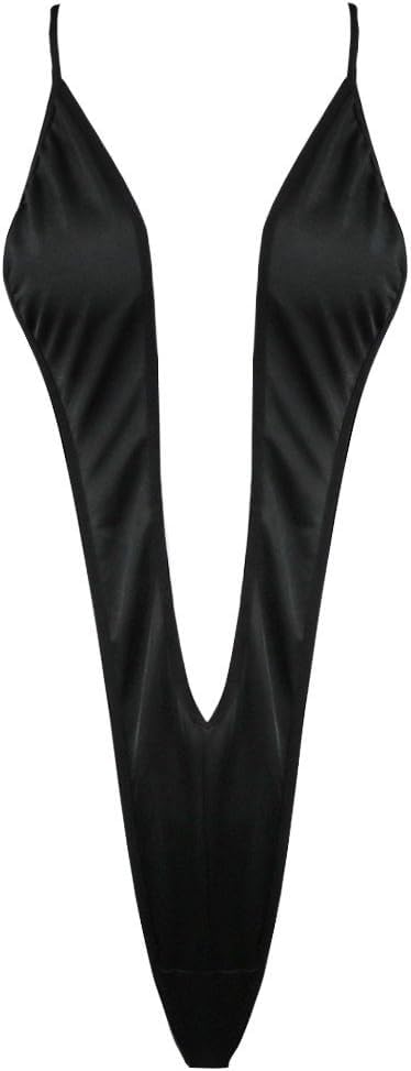 Deep V-Neck Sling Swimsuit, Black, High Cut One Piece