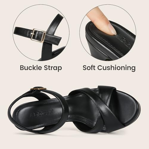 Image of Platform High Heels for Women Strappy Chunky Heels Sandals for Women Open Toe Block Heeled Sandals with Ankle Strap Summer Dress Shoes