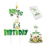 Wild One Number 1 Birthday Candle, 3.5×3.2" Wild Animal Themed 1st Cake Topper for Boys Birthday Party Decorations
