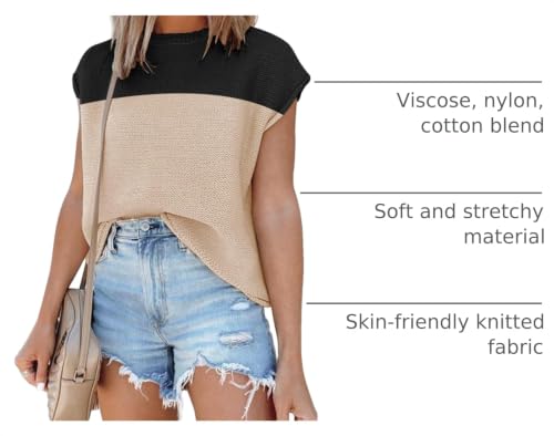 Image of Womens Cap Sleeve Sweater Vest Summer Tops Sleeveless Tank 2026 Trendy Spring Clothes Striped Short Sleeve Shirts,Color Black,X-Large