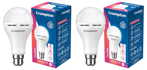 Image of Crompton 12W Emergency LED Bulb Base B22 Cool Day Light (Pack of 2), White, (LED12WDFINVNB4DCDL)