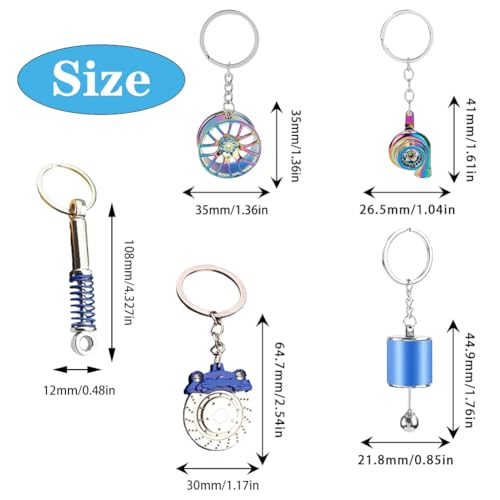 LightBeacon 5 Piezas Llavero de Piezas de Coche, Llavero de Turbocompresor, Llavero de Metal para Coche, Moto, Llavero de Palanca de Cambios, Regalo de Cumpleaños para Niños - imagen 4