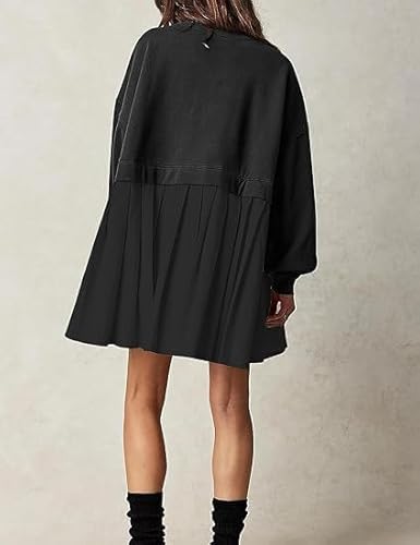 Vestido moletom grande feminino, vestido moletom falso plissado feminino de duas peças, minivestido