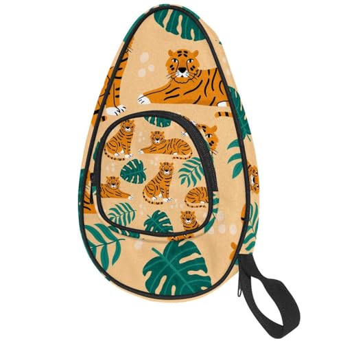 VAPOKF Funda para bate de tenis de mesa, diseño de dibujos animados, color naranja, tigre, verde, hojas tropicales, bolsa para bates de ping pong, bolsa para raqueta de tenis de mesa con bolsa para 4