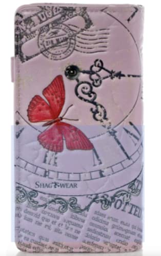 Shag Wear Butterflies Vintage Time Piece Large Fashion Wallet for Women Vegan Faux Leather 7" Pink - Image 3