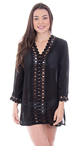 AshopZ Women's Floral Lace Beach Bikini Cover up, Black, XXL AshopZ Women's Floral Lace Beach Bikini Cover up, Black, XXL