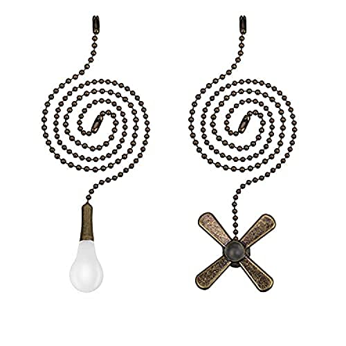 Image of Ceiling Fan Pull Chain,24Inch Extra Long with Decorative Frosted Glass Bulb and Fan Cord,Fit All Standard 3mm Diameter Ceiling Fans(Dark Antique)