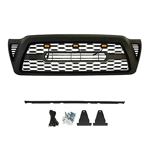 Front Grille Compatible with 2005 2006 2017 2018 2019 2010 2011 Tacoma Replacement Grill Gloss Black with 3 Amber 2005-2011 Tacoma Grille A0511TGB2