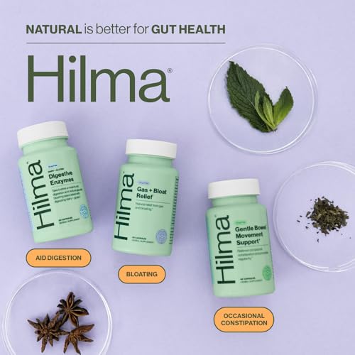 Image of Hilma De-Bloat Bundle for Pre or Post Meal, Gas & Bloating Relief for Women (50 Vegan Capsules) with Lemon Balm & Peppermint Leaf, Digestive Enzymes for Women (30 Vegan Capsules) with Dandelion Root