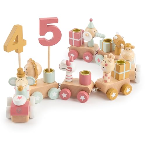 Bieco Geburtstagszug Holz - Berry Look 0-99 Jahre - Junge - Mädchen 1 geburtstag Geburtstagsring Geburtstagsteller Geburtstagskranz Kerzen Geburtstagskerze