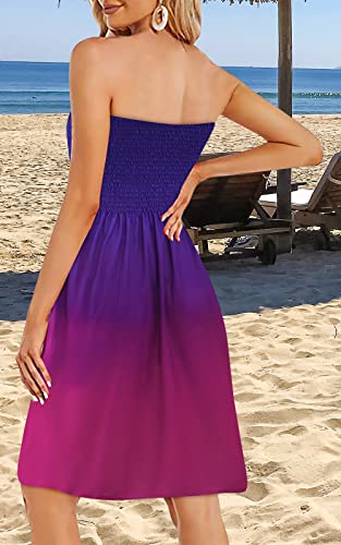 Image of Zyyfly Tube Top Dress Women Summer Beach Coverup Stretch Smocked Strapless Dress