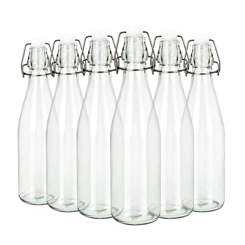 simpa Vintage Style Clear Glass Bottles with Swing Top Lids. Round 500ml Bottles - Set of 6