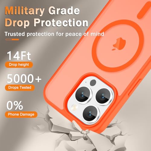 Image of YENAPOON for iPhone 15 Pro Max Case, Matte Magnetic Phone Cover [with 1 Screen Protector] [Support for MagSafe] [Shockproof Military Grade Protection] Translucent Frosted Back, Orange