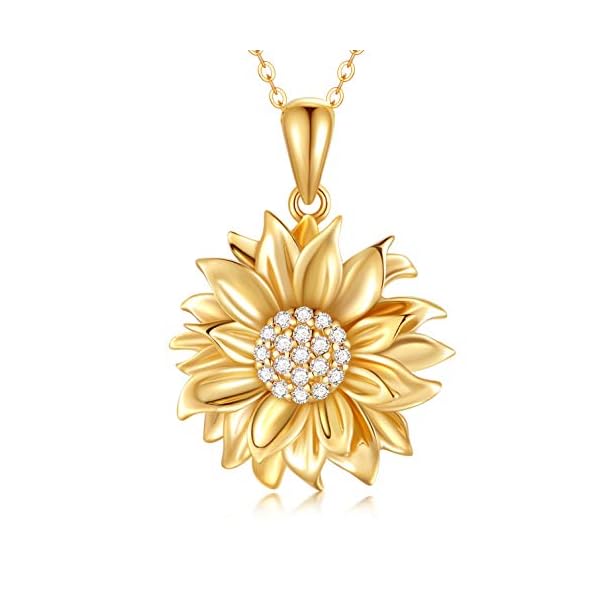 SISGEM Solid 14K Sunflower Pendant Necklace, Real Gold Flower Necklace for Women You are May Sunshine Necklace Fine Jewelry Gifts for Wife, Mom, 16''-18''