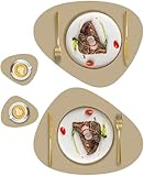 Picture of Faux Leather Placemats and Coasters Set of 2, Round Leather for Dinner Table Mats Heat Resistant Non-Slip Washable Insulation Coffee Mats Kitchen Place Mats Nordic Style,Apricot