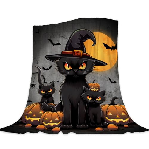 Neatee Living Halloween Throw Blanket Pumpkins Cats Throw Blanket Black Spooky Scary Blanket Decorative Lightweight Fuzzy Soft Plush Fleece Blankets and Throws Couch Sofa Bed Blanket 50x60