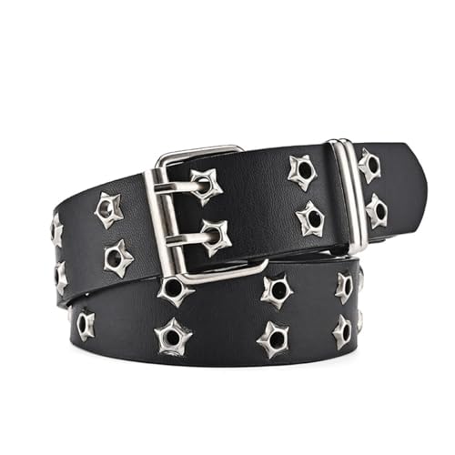 Y2k Punk Belt for Women Men Jeans Y2k Accessories Star Double Buckle Leather Belt Fashion Goth Emo Grunge Clothes