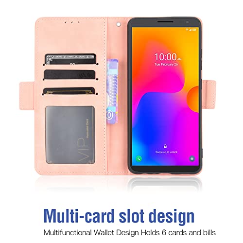 Asuwish Compatible with Alcatel 1B 2022 Wallet Case and Tempered Glass Screen Protector Card Holder Stand Leather Flip Cell Accessories Phone Cover for Women Men Rose Gold - Image 2