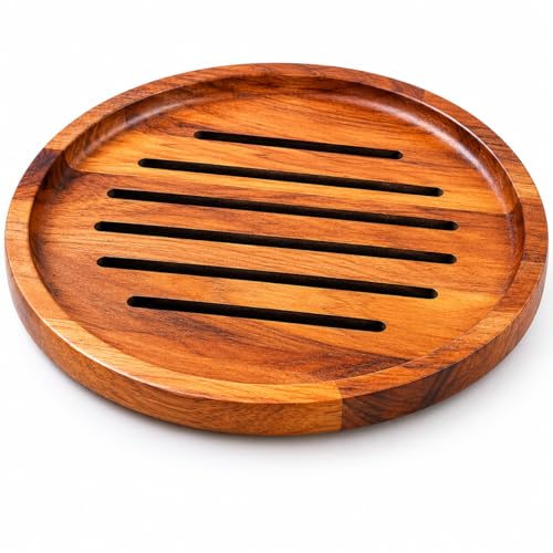 Image of ZENOVIA Roti Cooling & Serving Wooden Plate 10 Inch | Premium Teak Wood, Anti-Slip Pads, Anti-Moisture & Termite-Free, Chapati Serving Stand