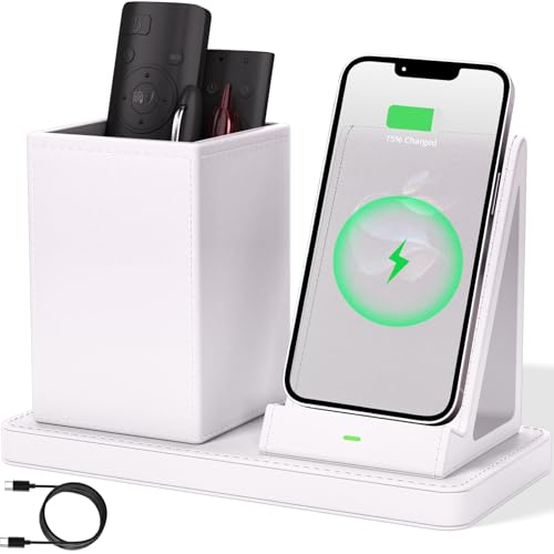 LADSTAG Desk Organizer with Phone Holder,White Multi-Functional Pencil Holder for