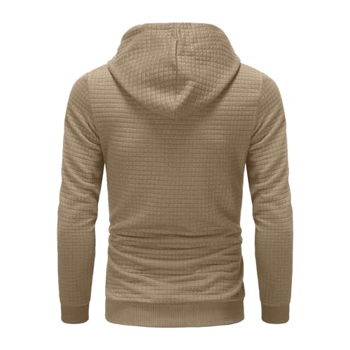 Mens Hooded Sweatshirt Plaid Jacquard Long Sleeve Lace-Up Hipster Hoodies Lightwieght Slim Fit Solid Plain Pullover3