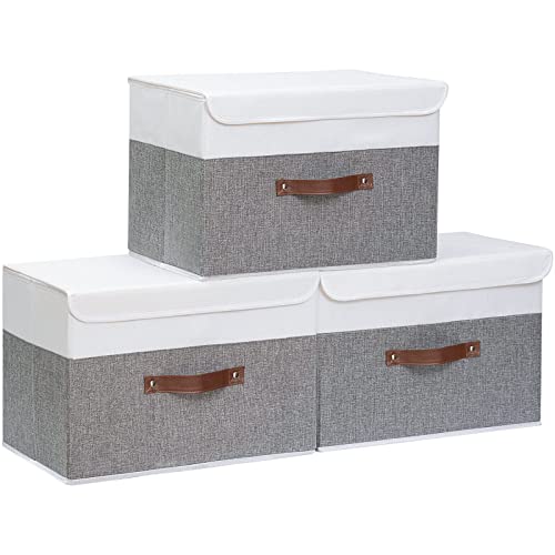 Image of Yawinhe Collapsible Storage Bins,White /Grey,13.0x9.0x7.9in,3-Pack