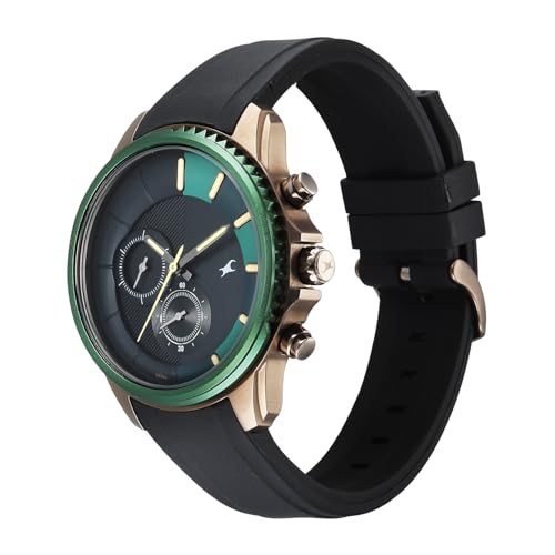 Image of Fastrack Wild Chameleons Back Inspired Bezel with Black and Green Dial Black Silicon Strap Watch for Men - 3337KP01