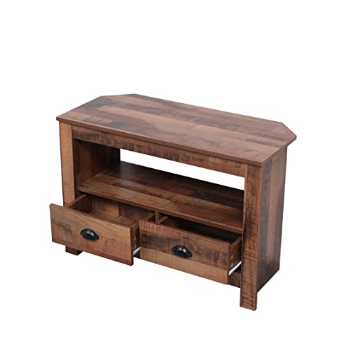 CFDZ Wooden Corner TV Unit for Small Space TV Stand Cabient with 2 Drawers and Shelf TV Storage Entertainment Multimedia Centres for Living Room W85xD39xH58cm