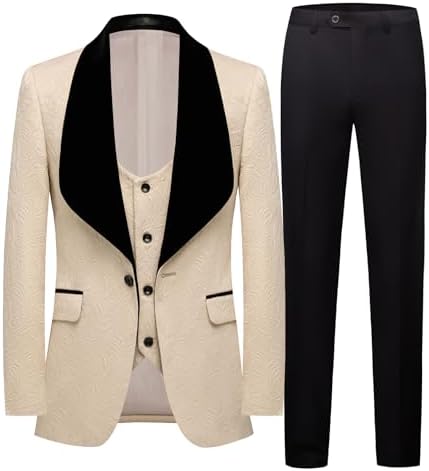 Men's Suits Slim Fit 3 Piece One Button Tuxedo Suit Set Wedding Prom Dinner Party(Blazer+Vest+Pants)