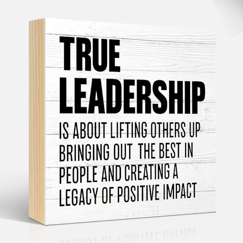 Msticey True Leadership Definition 6x6 Inch Wood Box Signs, Funny Office Table Wooden Plaque Desk...
