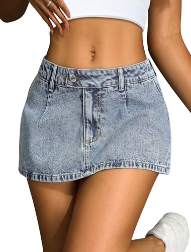 IWD Denim Mini Skirt for Women Low Waisted Jean Micro Skort with Shorts Stretch...