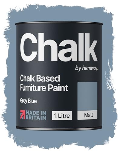 Hemway Chalk Based Furniture Paint, Grey Blue 1L, Matt Finish Shabby Chic, Chalk Paint Furniture & Walls, Quick Dry & 1 Coat