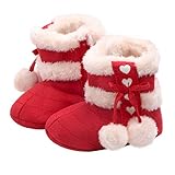 Holibanna Weihnachtsschuhe f&uuml;r Baby Pelziges Futter Stiefeletten Weiche Sohle Anti-Rutsch-Schneeschuhe Bowknot Verstellbarer Haken Slip-On Winterschuhe