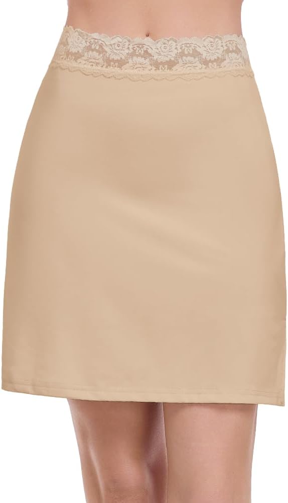 MANCYFIT Half Slips for Women Underskirt Short Mini Skirt with Floral Lace Waistband