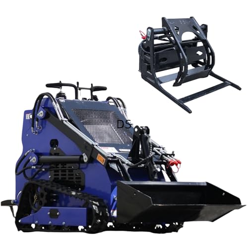 23 HP Compact Mini Skid Steer Loader, Standing Crawler Skid Loader with Multifunctional Track Steer Slip Loader with Attachments for Farm, Construction, Tight Space (Extra Grapple)