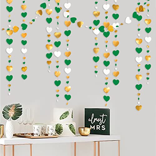 52Ft Green Gold And White Love Heart Garland Hanging Streamer Banner For Spring Summer Anniversary Valentines Day Engagement Wedding Bridal Baby Shower Birthday Mother's Day Party Decorations Supplies #TOP2