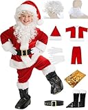 BERVYOSW Santa Costume for Kids 9 PCS Boys Santa Suit Set Youth Santa Costume for Halloween Christmas Holiday Cosplay Party