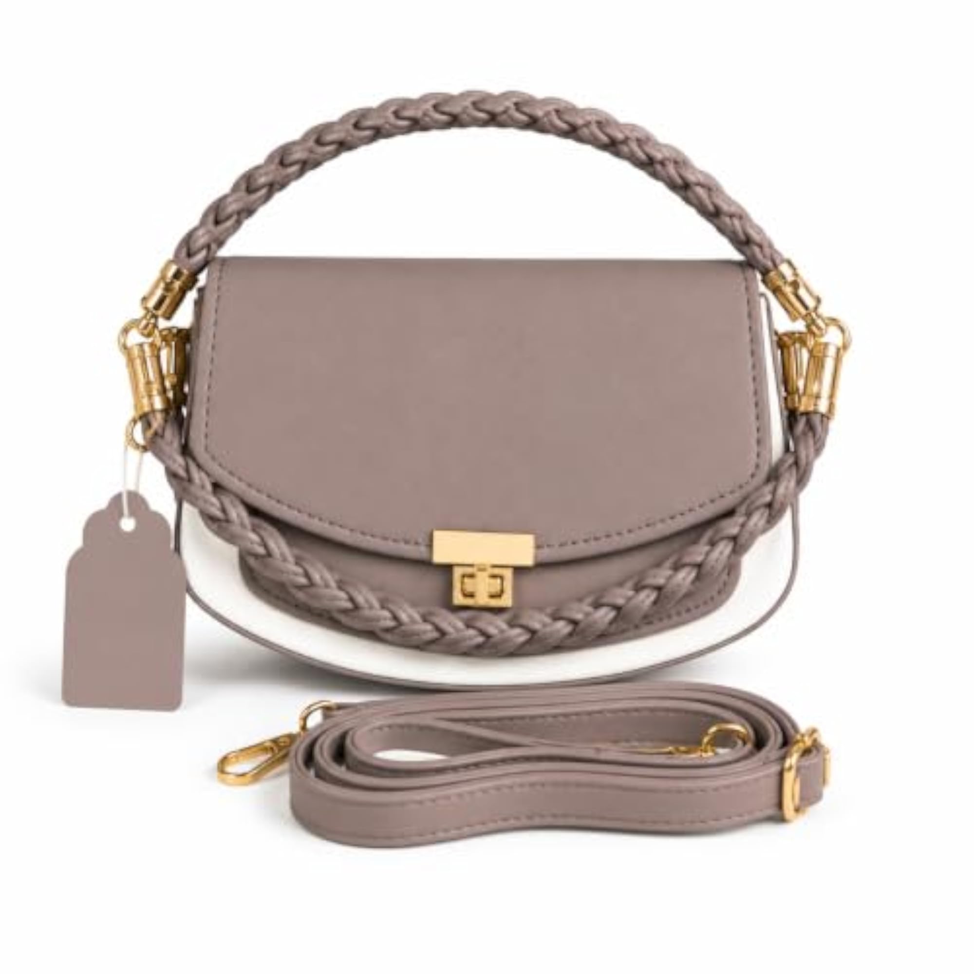 PU Leather Braided Handle Sling Bag with Gold Hardware