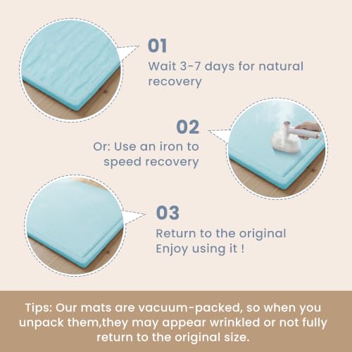 Image of ACOMOPACK Baby Play Mat for Floor 1.3 inch Thick Memory Foam Play Mat 59 inchx71 inch Tummy Time Crawling with Non-slip Bottom for Living Room,Nursery,Soft Velvet Playpen Mats for Kids,Infants(Light Blue)